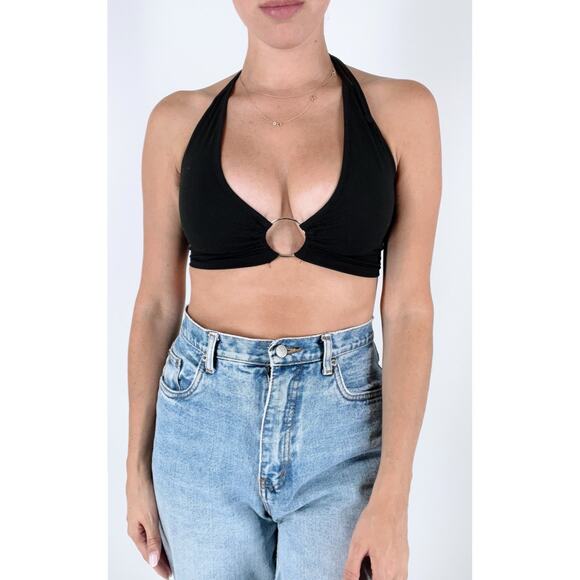 Shein Tops - SOLD OUT Women's Black O-Ring Halter Tie Cropped Top Size XS